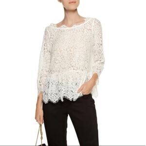 Joie White Koda Lace Peplum Top antique 3/4 sleeve sz XS